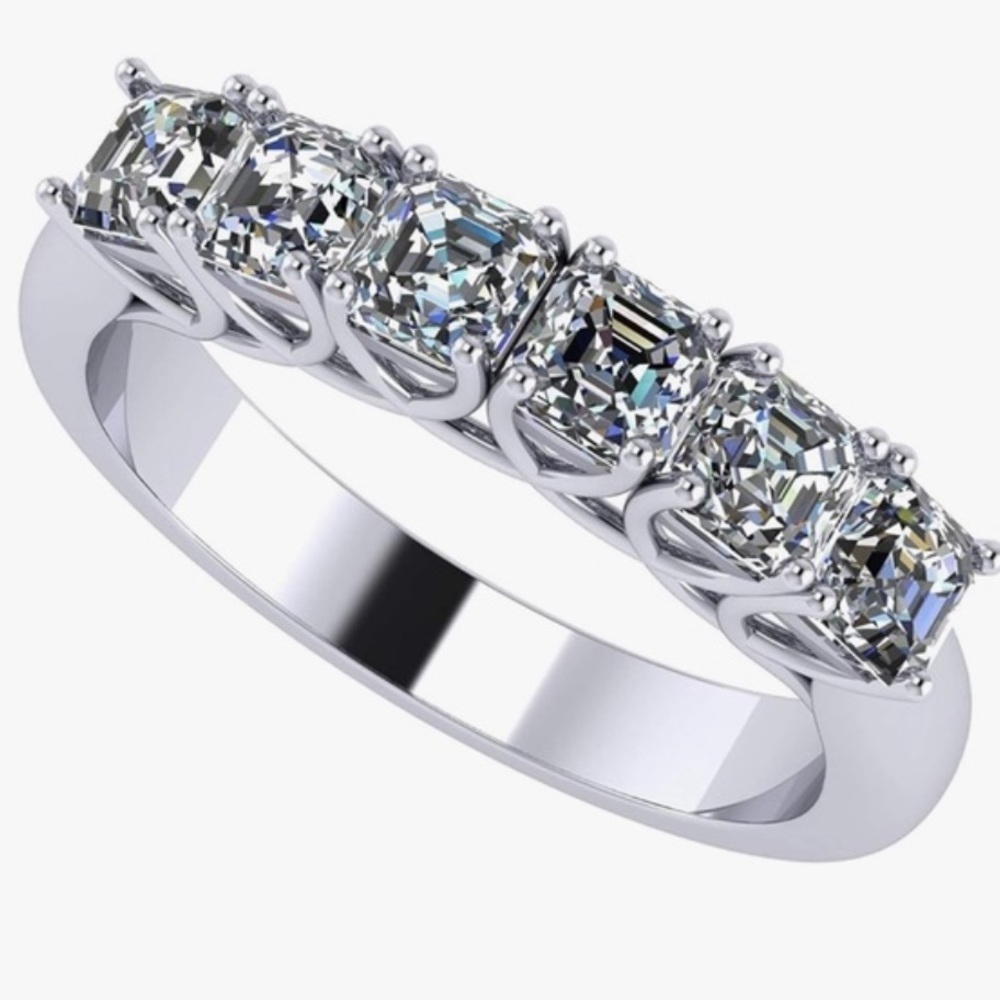 NANA Jewels Asscher Cut Simulated Diamond Ring 1.00ctw 6 Stone .925 Wedding Band